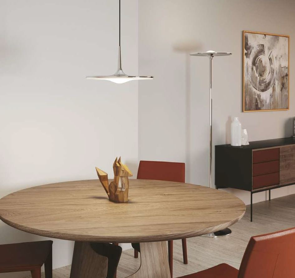 Sospensione LED in metallo cromato e cavo in tessuto nero 36W 2880 LM 4000°k dimmerabile IKON-S Sospensione LED in metallo cromato e cavo in tessuto nero 36W 2880 LM 4000°k dimmerabile IKON-S